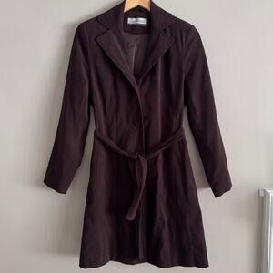 Vintage CLOCKHOUSE Chocolate Brown Faux Suede Trench Jacket Wrap Coat 90s/Y2K